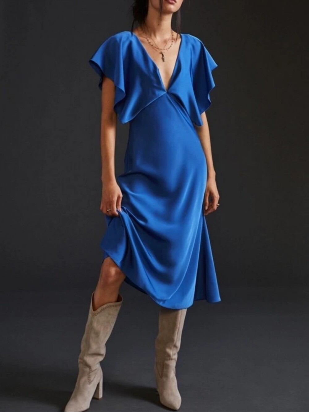 Anthropologie Sachin + Babi V-Neck Blur Flutter Sleeve Midi Dress